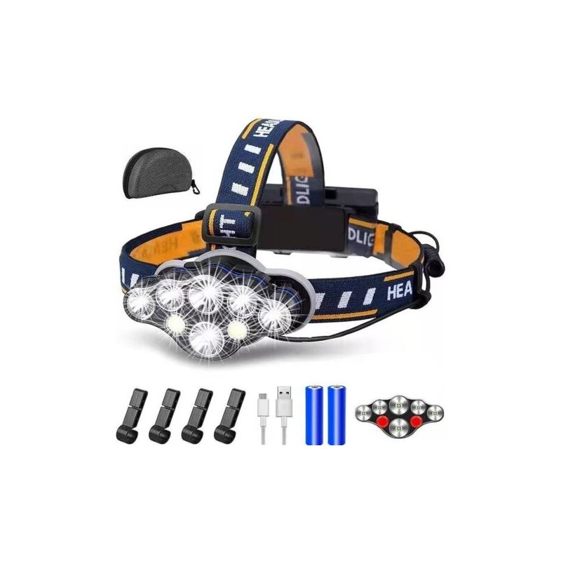 Wiederaufladbare Led-stirnlampe, Extrem Leistungsstarke 8-led-stirnlampe Mit 2000 Lumen, Wasserdicht Und Leicht, Ideal Für Camping, Angeln, Höhlenforschung, Joggen Und Wandern [klasse