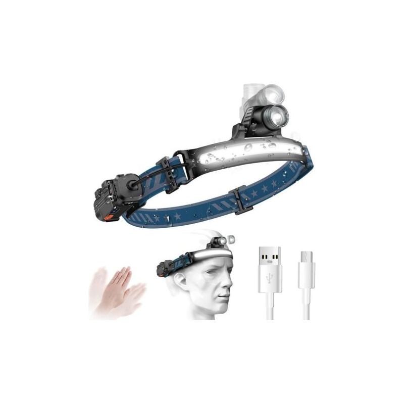 2000 Lumen Stirnlampe – Usb-aufladbar – 6 Modi – Intelligenter Sensor