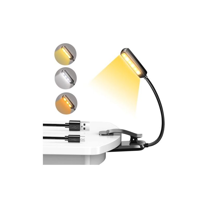 Wiederaufladbare Led-leseleuchte Mit 6 Leds, 360° Flexibler Hals, 3 Farbtemperaturen (kaltweiß & Warmweiß), Buchklemme