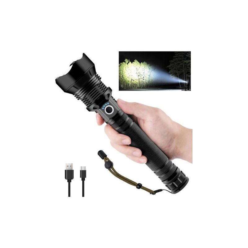 Extrem Leistungsstarke Led-taschenlampe, 600.000 Lumen, Wiederaufladbar Über Usb Typ-c, Xhp70.2, Verstellbare, Zoomfähige, Wasserdichte Taschenlampe Für Camping, Wandern Und Notfälle (10.000 Mah Akku)