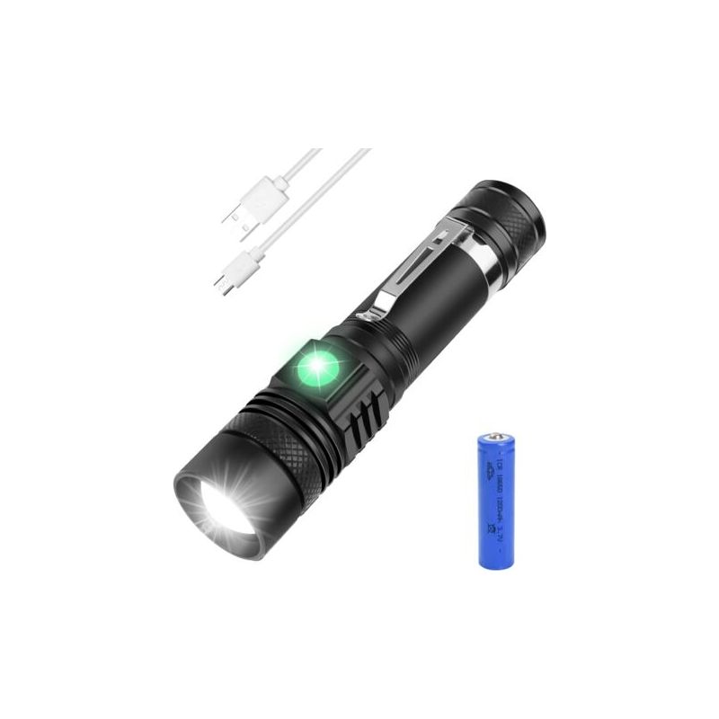 Wiederaufladbare Led-taschenlampe Mit Usb-anschluss, 3 Leuchtmodi, Stoßfest, Wasserdicht Und Zoombar, Inklusive 1 X 18650-akku Und Usb-ladegerät Für Zuhause, Camping Und Notbeleuchtung.