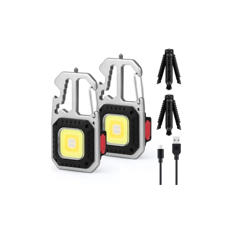 2 Stück Mini-arbeitsleuchten, Wasserdichte Schlüsselanhänger-taschenlampen, Wiederaufladbare Inspektionsleuchten, Magnetfuß Für Camping (2 Stück + Ständer)