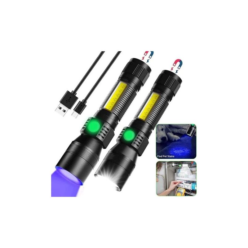 Wiederaufladbare Uv-schwarzlicht-taschenlampe, Ultrahelle 3-in-1-taktik-taschenlampe, Uv-led-schwarzlicht Und Rotlicht, 2000 Lumen, 7 Modi, Zoombar, Wasserdichte Taschentaschenlampe