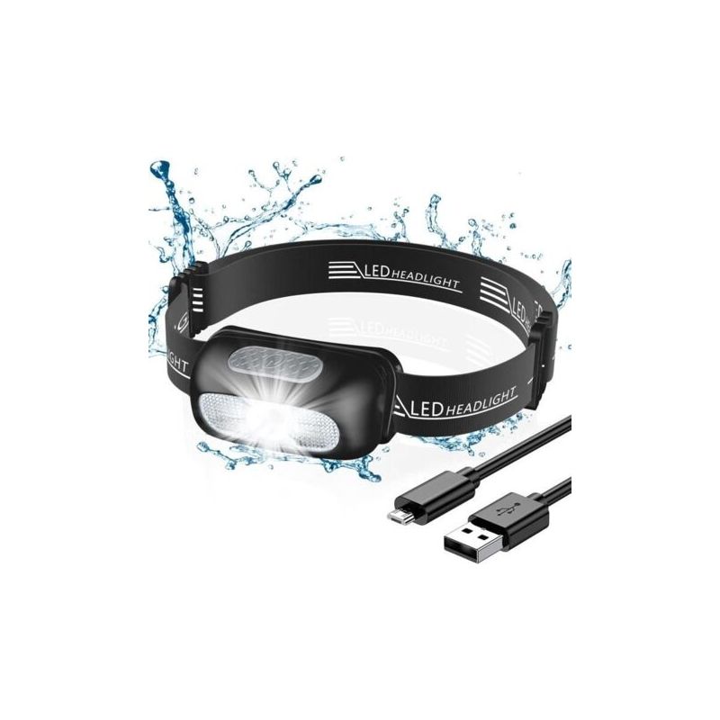 (schwarz) Wiederaufladbare Stirnlampe – 5 Leuchtmodi – Wasserdicht Und Robust