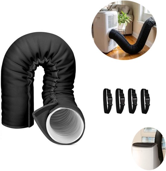 Isolierhülle Für Tragbare Klimaanlagenschläuche, Mit 4 Verstellbaren Clips, Geeignet Für Abluftschläuche Mit 5 Zoll Und 5,9 Zoll Durchmesser, Schwarz, 150 X 53 Cm