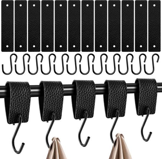 12-teiliges Set S-haken Mit Lederschlaufen Und Edelstahl-kleiderhaken – 12,5 X 3 Cm – Für Kleiderschränke, Camping, Küchen, Badezimmer Usw.