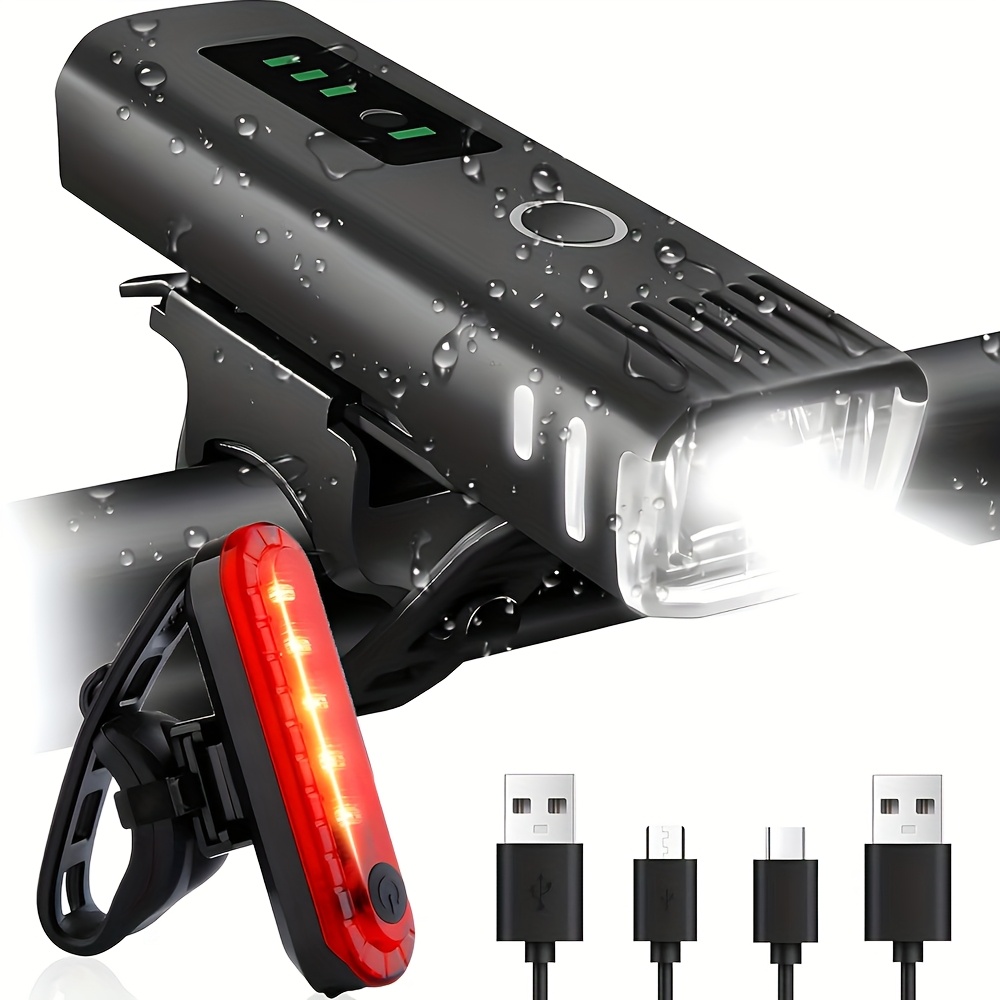 Usb-wiederaufladbares, Wasserdichtes Fahrradbeleuchtungsset Mit 4 Beleuchtungsmodi, Superhelle Vorder- Und Rücklichter Für Nachtfahrten