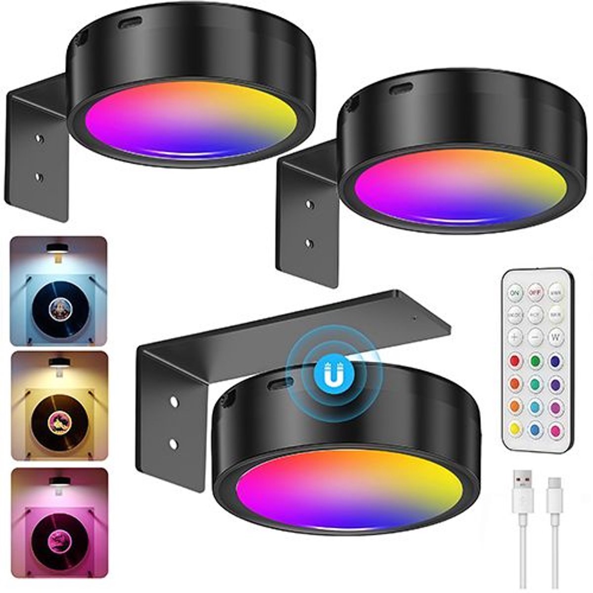 3-teiliges Set – Kabellose Led-wandleuchte Für Den Innenbereich – Usb-aufladbar – Fernbedienung – Batteriebetrieben – 3-teilig