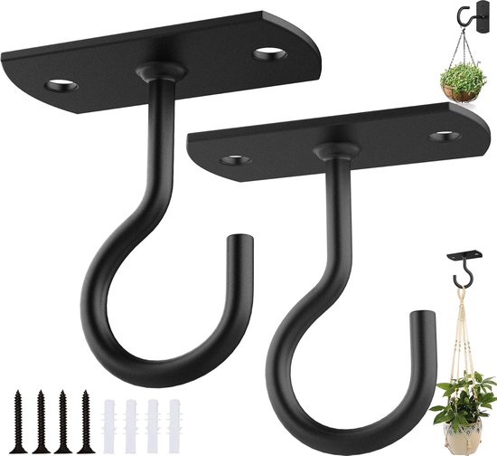 20. 2er-pack Hängehaken, Schwarze Wandhaken Für Den Innen- Und Außenbereich, Leuchten, Vogelfutterhäuser, 6,3 Cm.