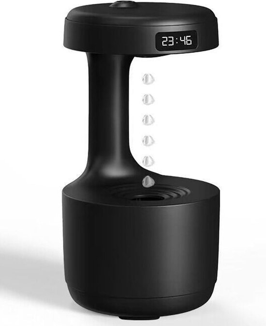 Luftbefeuchter – Anti-schwerkraft-luftbefeuchter Mit Led-uhranzeige – Luftbefeuchter Mit Schwebenden Wassertropfen – Schwarz
