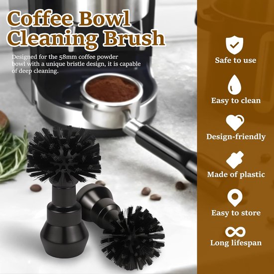 Bürste Für Kaffeepulverspender – Bürste Für Kaffeefilterpapier – Reinigungsbürste Für Kaffeemaschinen – Ergonomischer Holzgriff – 17 X 10 X 6 Cm – Schwarz