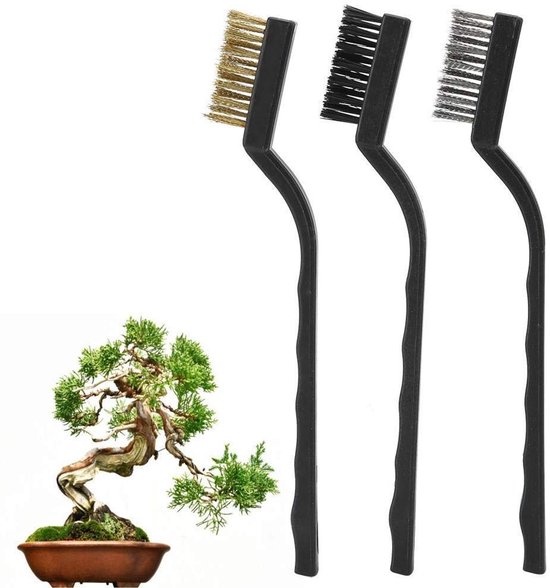 3-teiliges Gartenreinigungsbürsten-set, Stahlbürsten Mit Kunststoffgriffen, Für Baumstämme/bonsai/kletten.