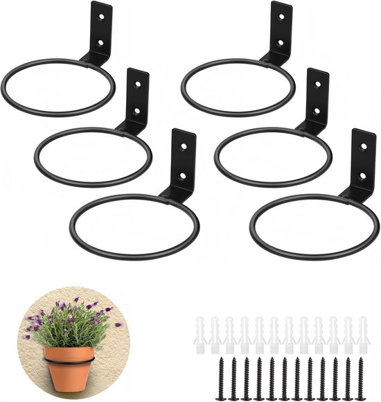 6-teiliges Wandblumenregal, 10 Cm Durchmesser, Schwarzes Metall, Mit Abstreifer, Feste Montage, Für Balkone, Gärten, Esszimmer