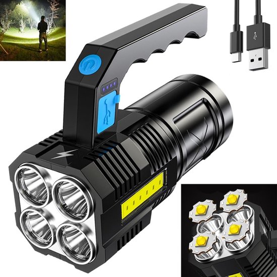 10000 Lumen Usb-wiederaufladbare 4-led-taschenlampe Mit Zoom, Cob-seitenlicht Und 2000-mah-akku (ip44 Wasserdicht)