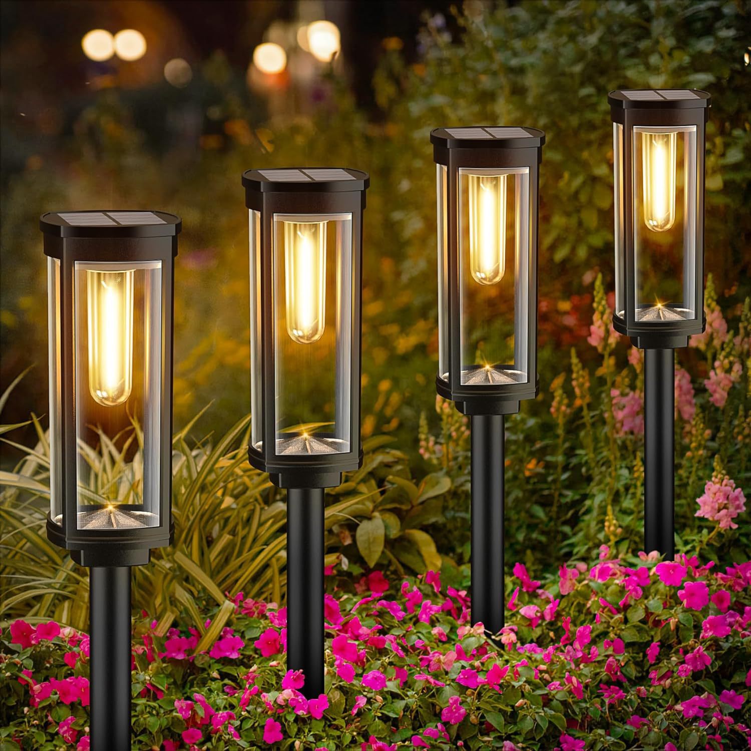 Solar-gartenleuchten Für Den Außenbereich, 4er-set, Verbesserte Ausführung, Wasserdicht, Mit Automatischer Ein-/ausschaltfunktion, Für Garten, Einfahrt, Terrasse Und Rasenfläche