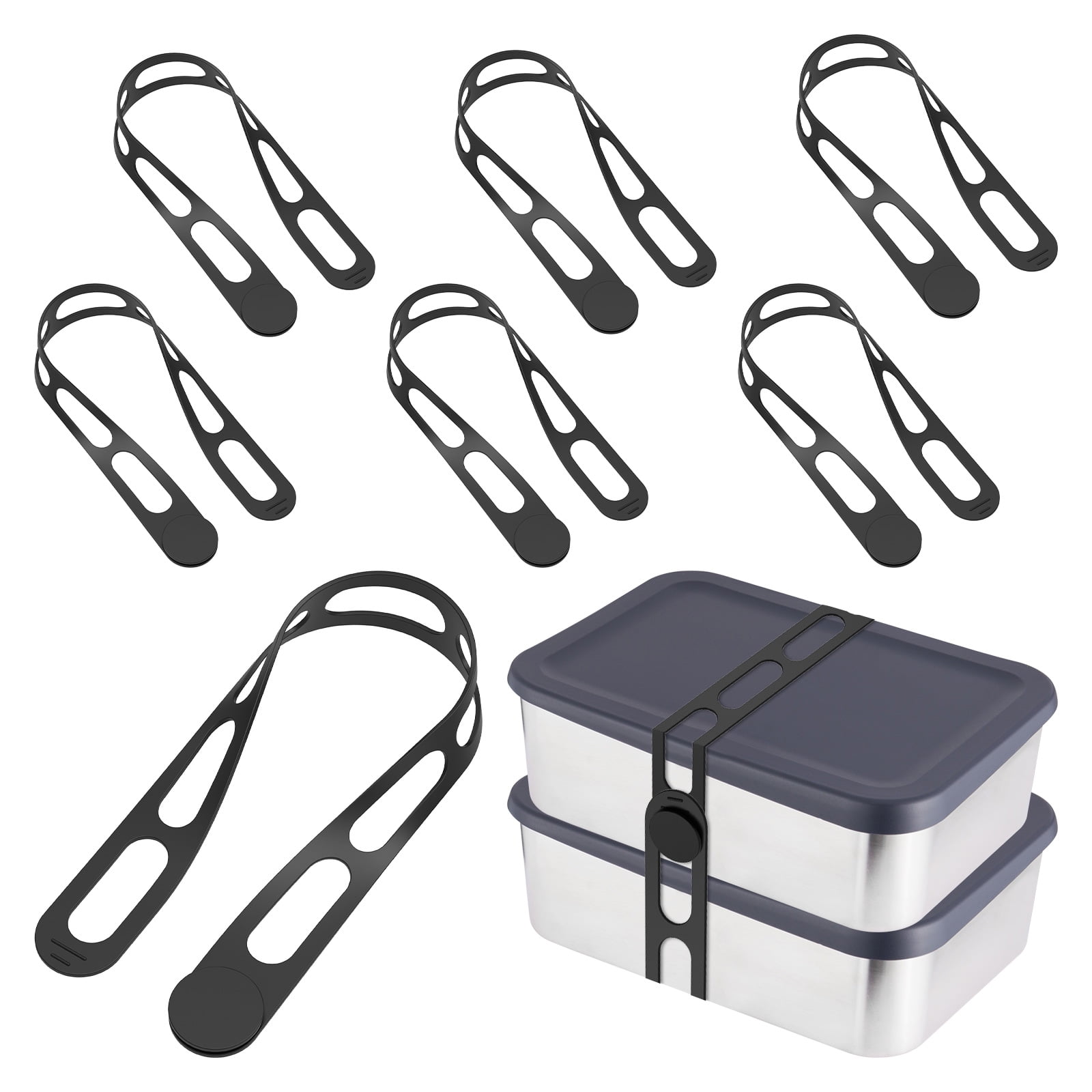 8er-packung Wiederverwendbarer Silikon-deckelverschlussbänder Mit Sicherem Verschlussmechanismus, Geeignet Für Koffer, Lunchboxen, Topfdeckel, Vorhänge Usw.