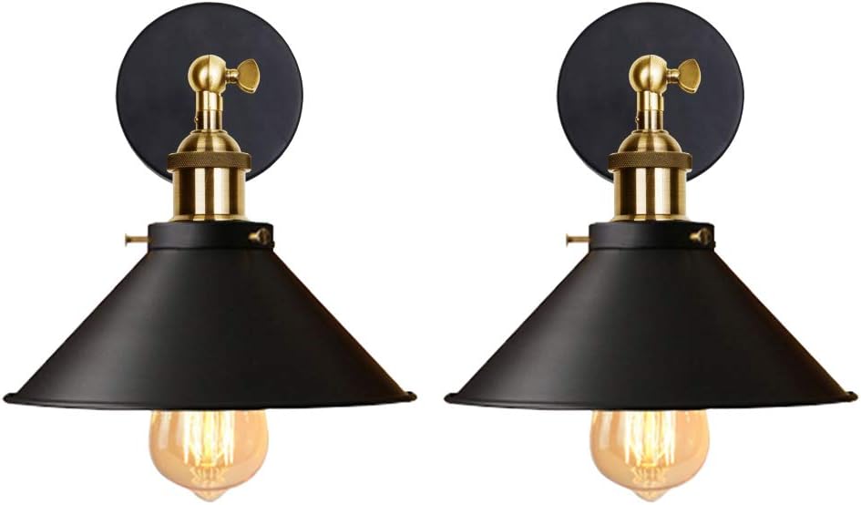 Set Aus 2 Industriellen Wandlampen, Deckenleuchte Im Edison-stil Aus Metall, Retro-deckenleuchte Mit 180-grad-drehung - 220 Mm, Schwarz (ohne Leuchtmittel)