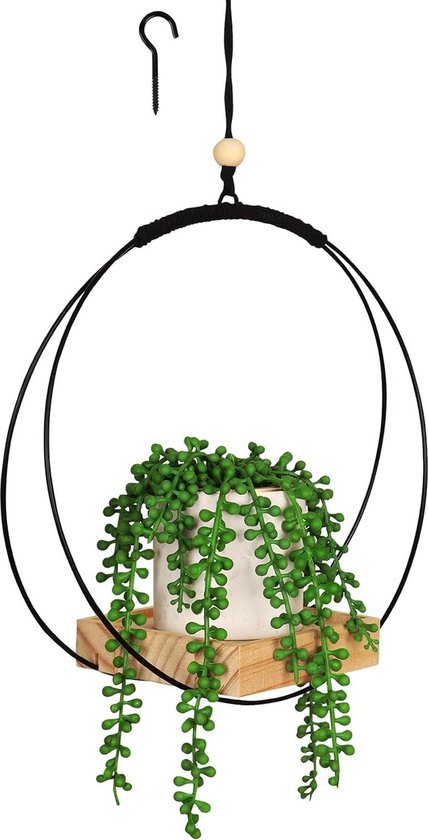 Hängender Pflanzenkorb Mit Holzrahmen Und Blumentöpfen – 107 Cm Hoch – Zum Aufhängen – Blumentopfhalterung – Dekorativer Pflanzenständer – Inklusive Haken