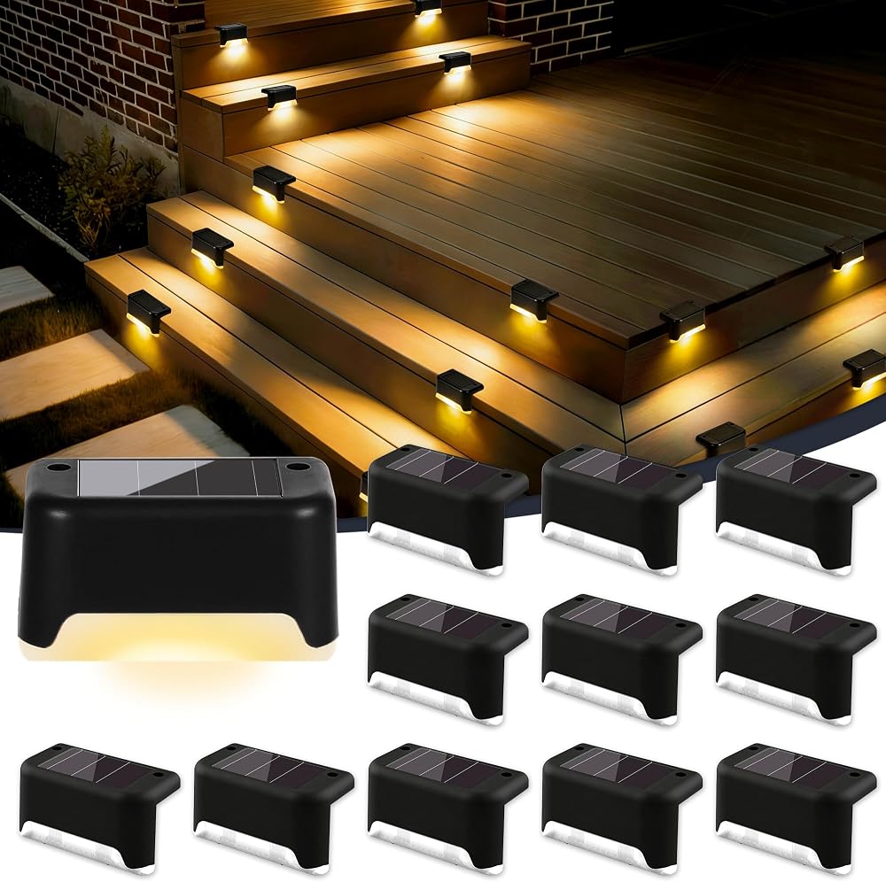 12er-pack Solar-treppen- Und Zaunstufenleuchten Für Den Außenbereich (warmweiß, Schwarzer Rahmen)