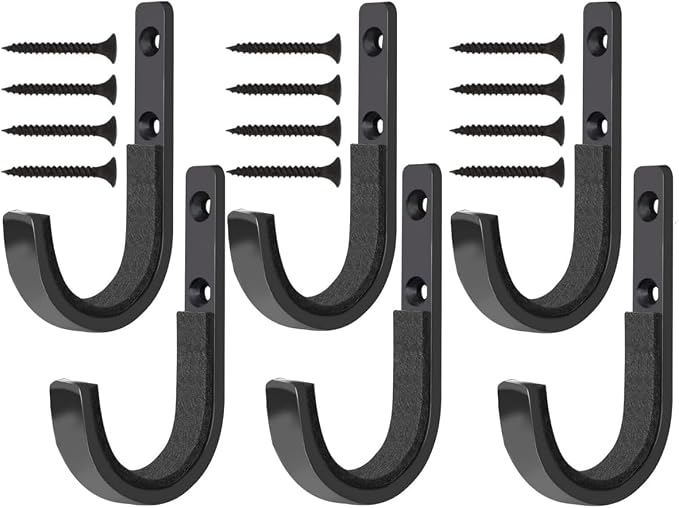 6-teiliges Set Wandhaken Aus Metall (j-form), Haken, Wandhaken Mit Weichen Polstern, Vorgebohrte Wandhaken, Metallhaken – Schwarz