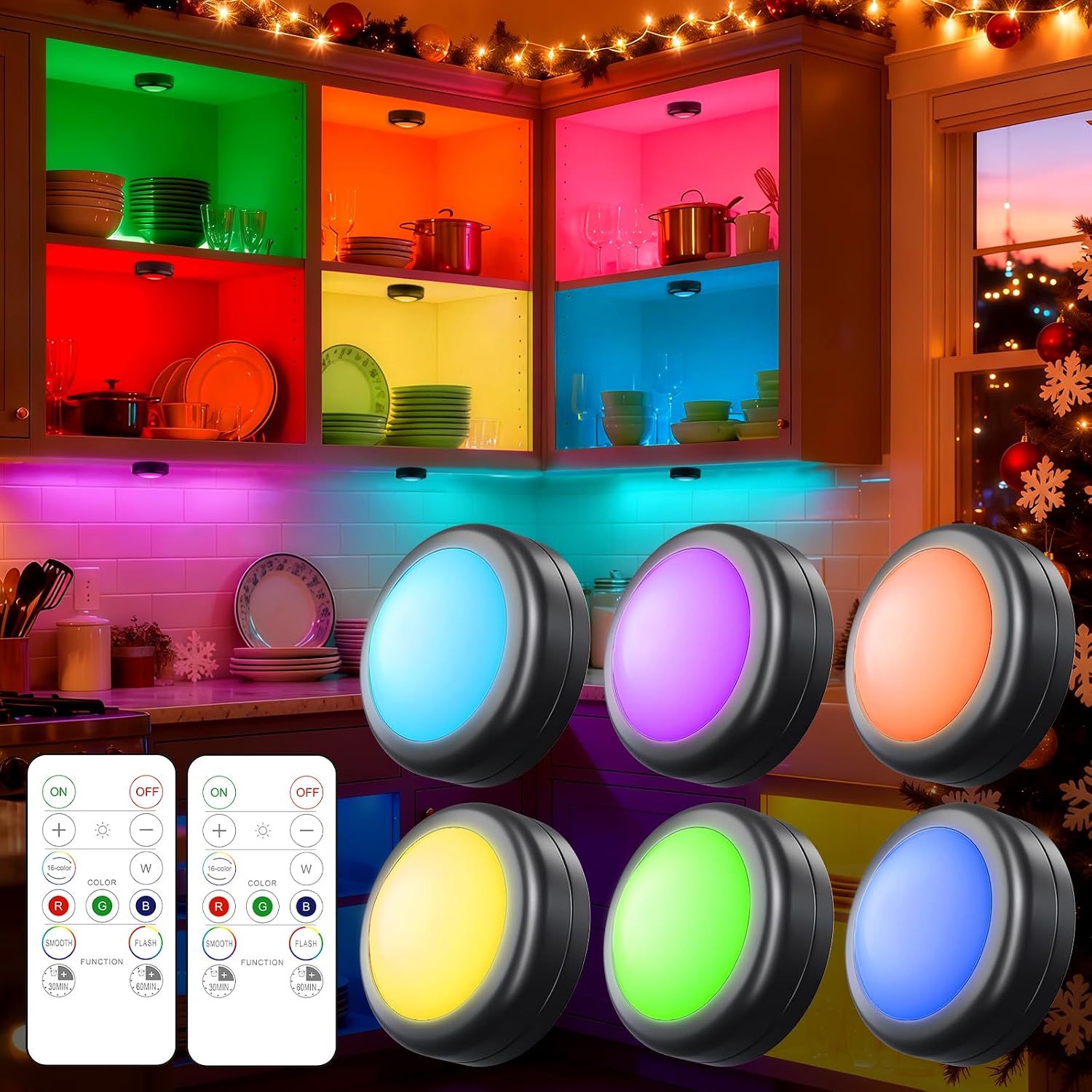 6er-pack Led-strahler, 16 Farboptionen, Schrankbeleuchtung, Nachtlicht Mit Dimmer Und Timer, Geeignet Für Schlafzimmer Und Küche, Schwarz