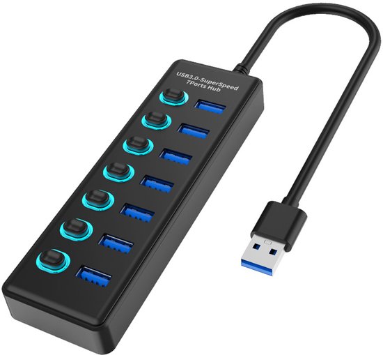 7-port Usb 3.0 Hub - Usb-daten-hub-splitter Mit Separatem Schalter Und Kontrollleuchten - Kompatibel Mit Laptops, Desktop-pcs Usw.