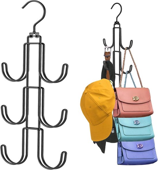 2-teiliger Hänge-kleiderschrank-organizer – Drehbarer Taschenhalter – Platzsparender Haken – Zum Aufhängen Von Taschen, Hüten, Gürteln, Krawatten Und Schals – Schwarz