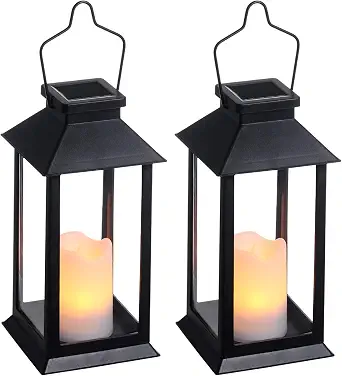 2er-pack Solarbetriebene Laternen Für Den Garten, Hängend, 30 Cm (11,8 Zoll), Led-blinkende, Flammenlose Kerzenlichter, Schwarz