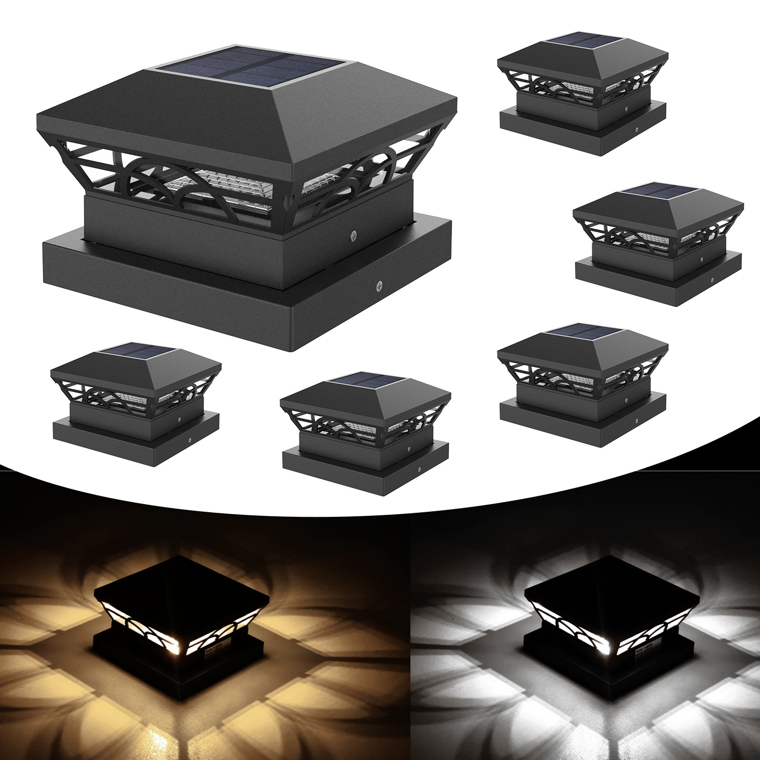 Solarbetriebene Pfostenkappenbeleuchtung – Schwarze, Wasserdichte Außenbeleuchtung Aus Kunststoff – Warmweiße/kaltweiße Leds – Dekoration Für Zaun/terrasse – Gartenbeleuchtung