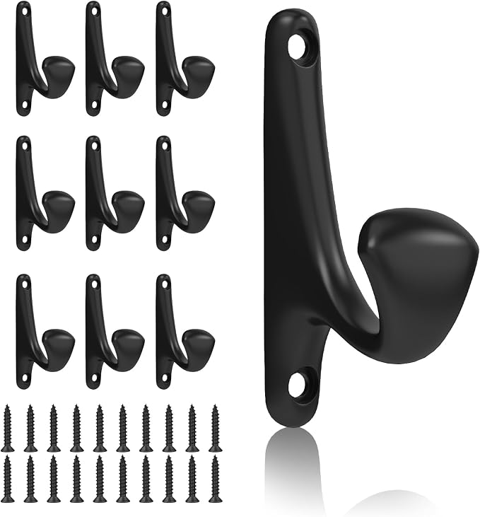 10 Wandhaken, Robuste Metallhaken Zur Wandmontage, Einfach Zu Installieren, Für Eingangsbereiche, Badezimmer, Handtücher, Bademäntel, Rucksäcke Und Andere Schwarze Haken