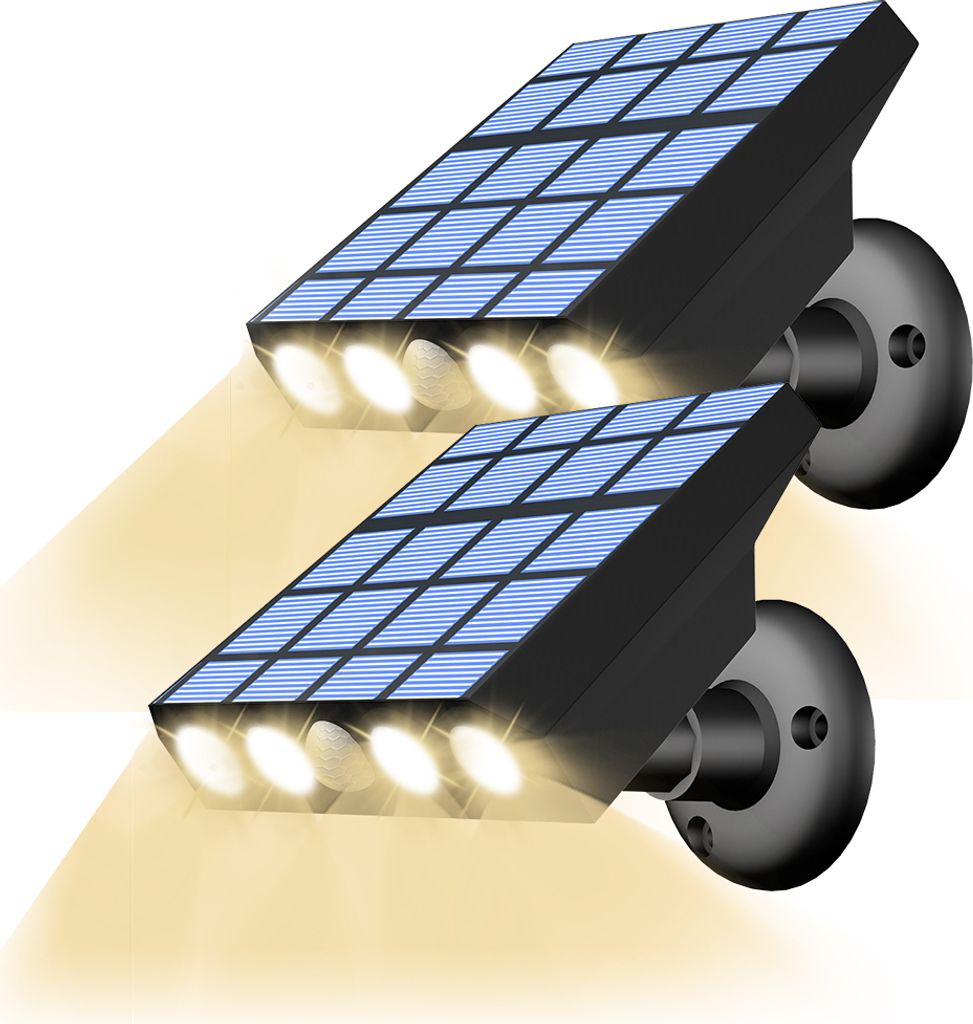 Zwei Led-solar-gartenleuchten/terrassenleuchten Mit Bewegungssensoren, Drei Modi, Wasserdichte Wandleuchten, Warmweißes Licht.