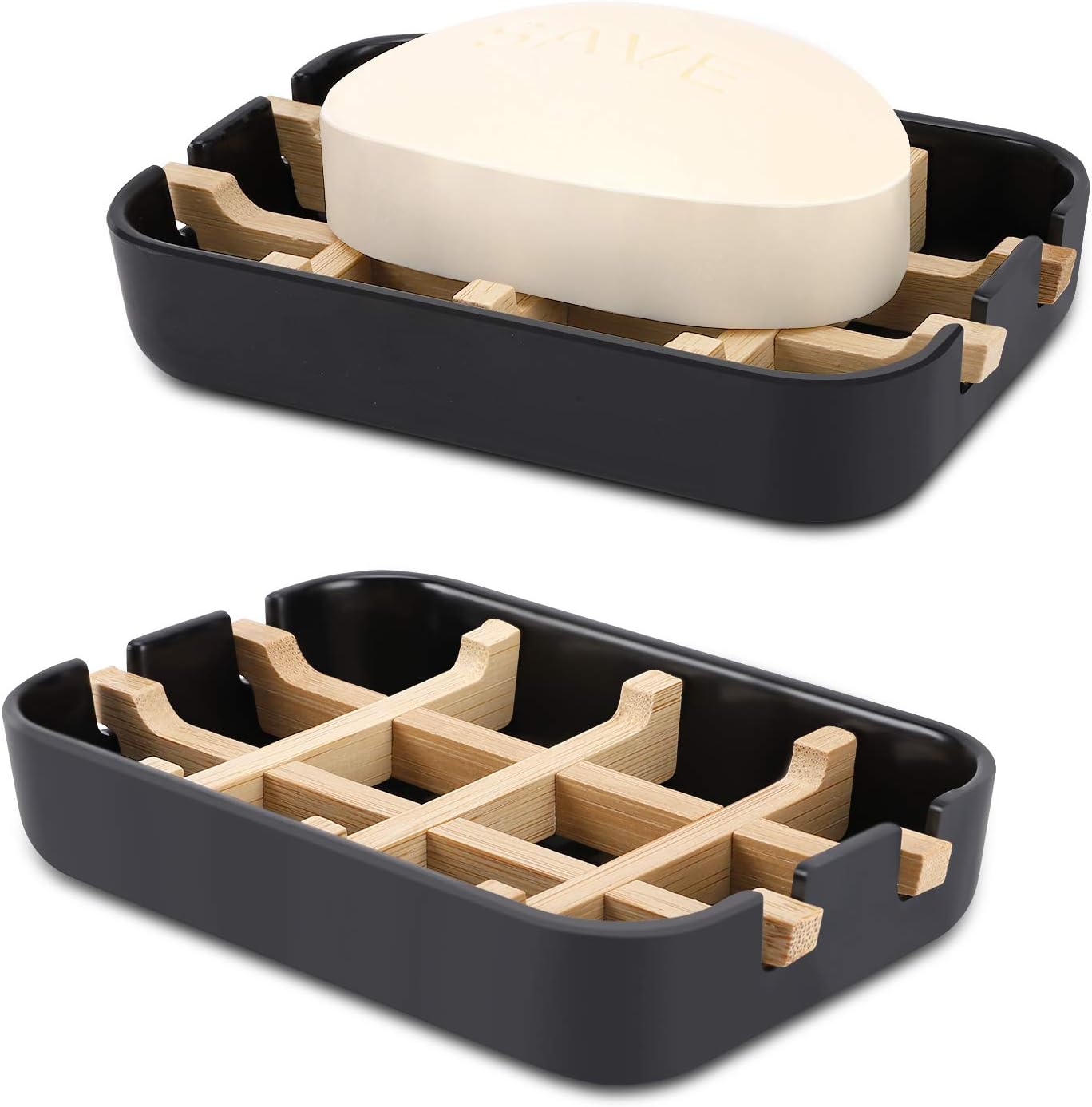 Bambus-seifenschalen Aus Holz Für Dusche Mit Abfluss, Seifenhalter Für Badezimmer, Seifenablage Für Waschbecken, Badewanne, Duschablage (einteilig, Schwarz)