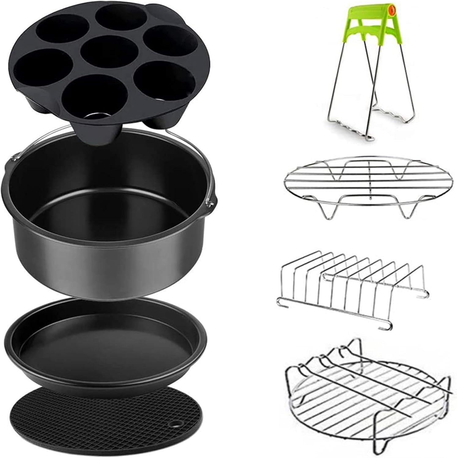 Komplettes Zubehörset Für Airfryer – Inklusive Silikonform (ø 20 Cm) – 8-teilig – 3,2 L – 20 Cm