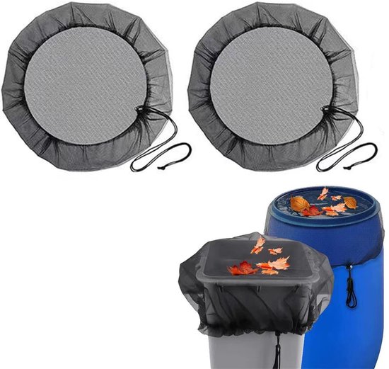 2-teiliges Regentonnen-abdeckungsnetz, Wiederverwendbar Mit Verstellbarem Kordelzug, 100 Cm Durchmesser, Hält Mücken, Blätter Und Schmutz Fern – Schwarz