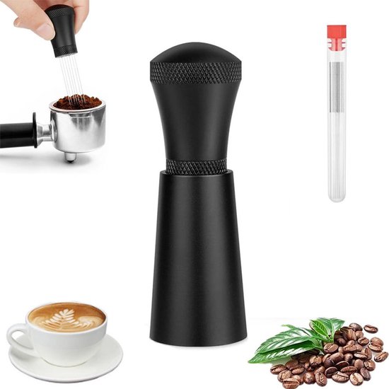 Schwarzer Mini-espresso-tamper Mit 7 Nadeln Und 10 Ersatznadeln Aus Edelstahl, Barista-zubehör