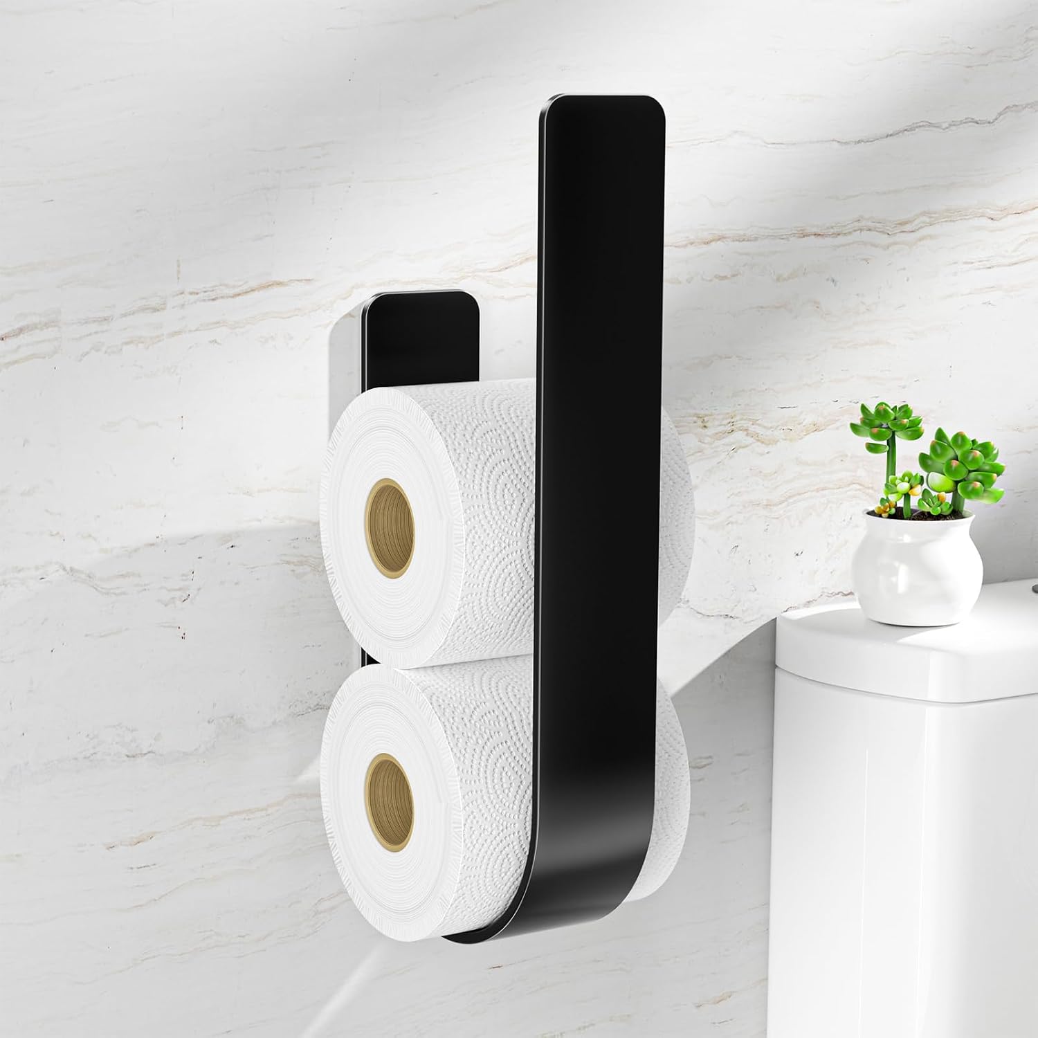 Toilettenpapierhalter, Wandhalterung Für 3 Rollen, Bohrfreie Montage, Schwarz