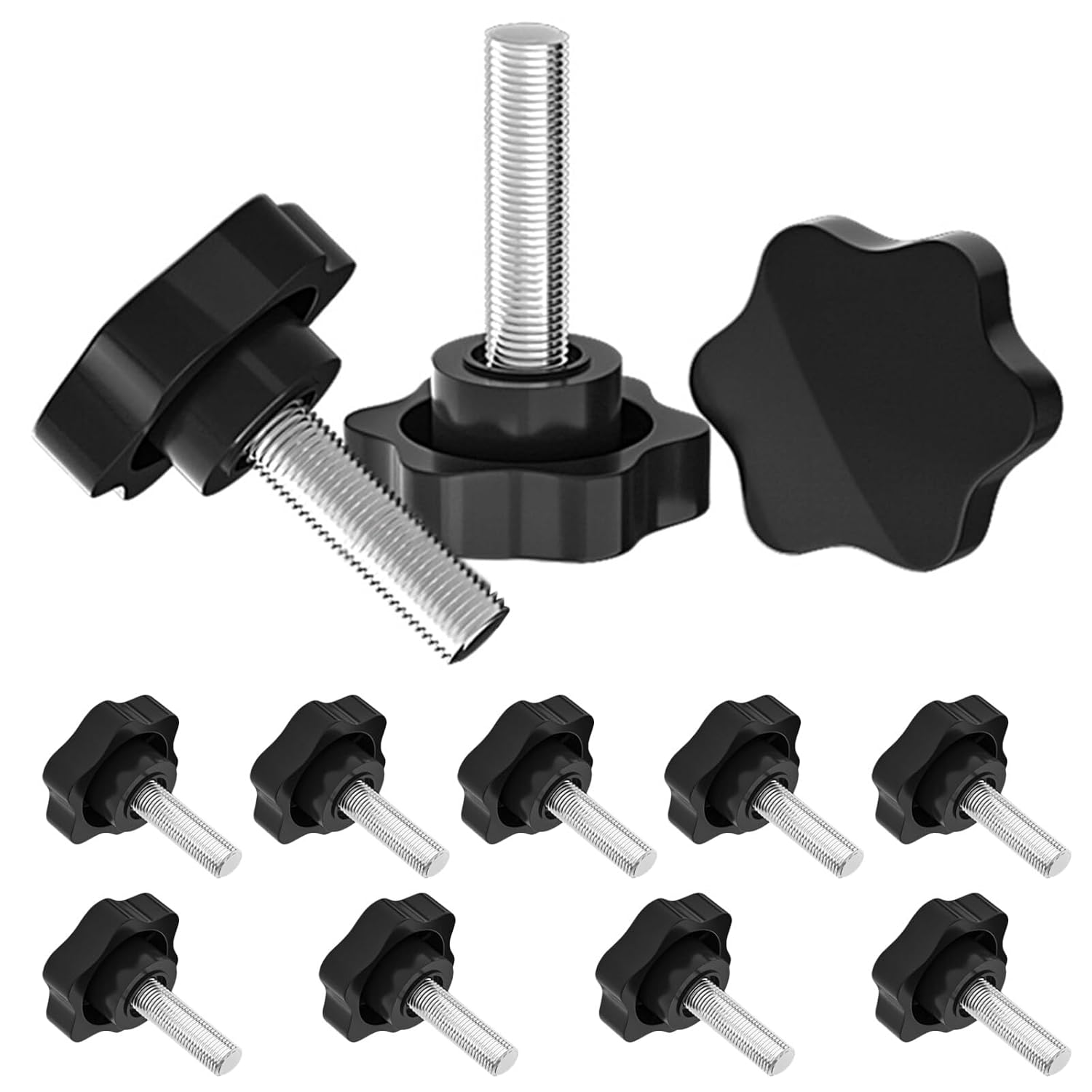 12 M6 X 40 Mm Sterngriffmuttern – Klemmknopf, Sternkopf, Gerändelt – Geeignet Für Maschinen, Industrie Und Ausrüstung