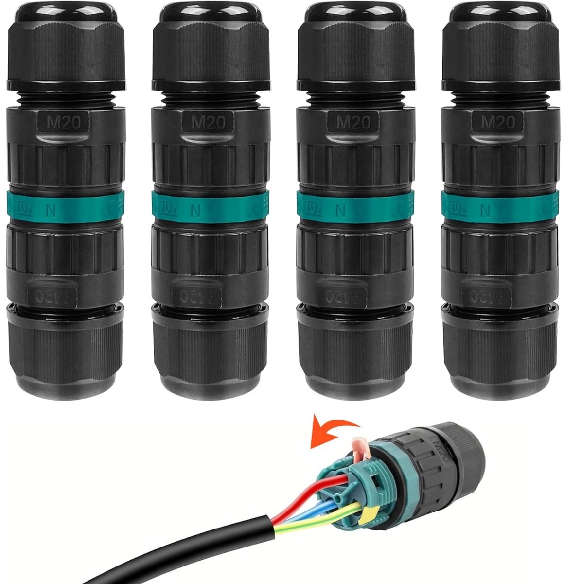 Dreipoliger Wasserdichter Stecker, Ip68-wasserdichter Elektrischer Anschluss, 4er-pack, Elektrische Anschlussdose