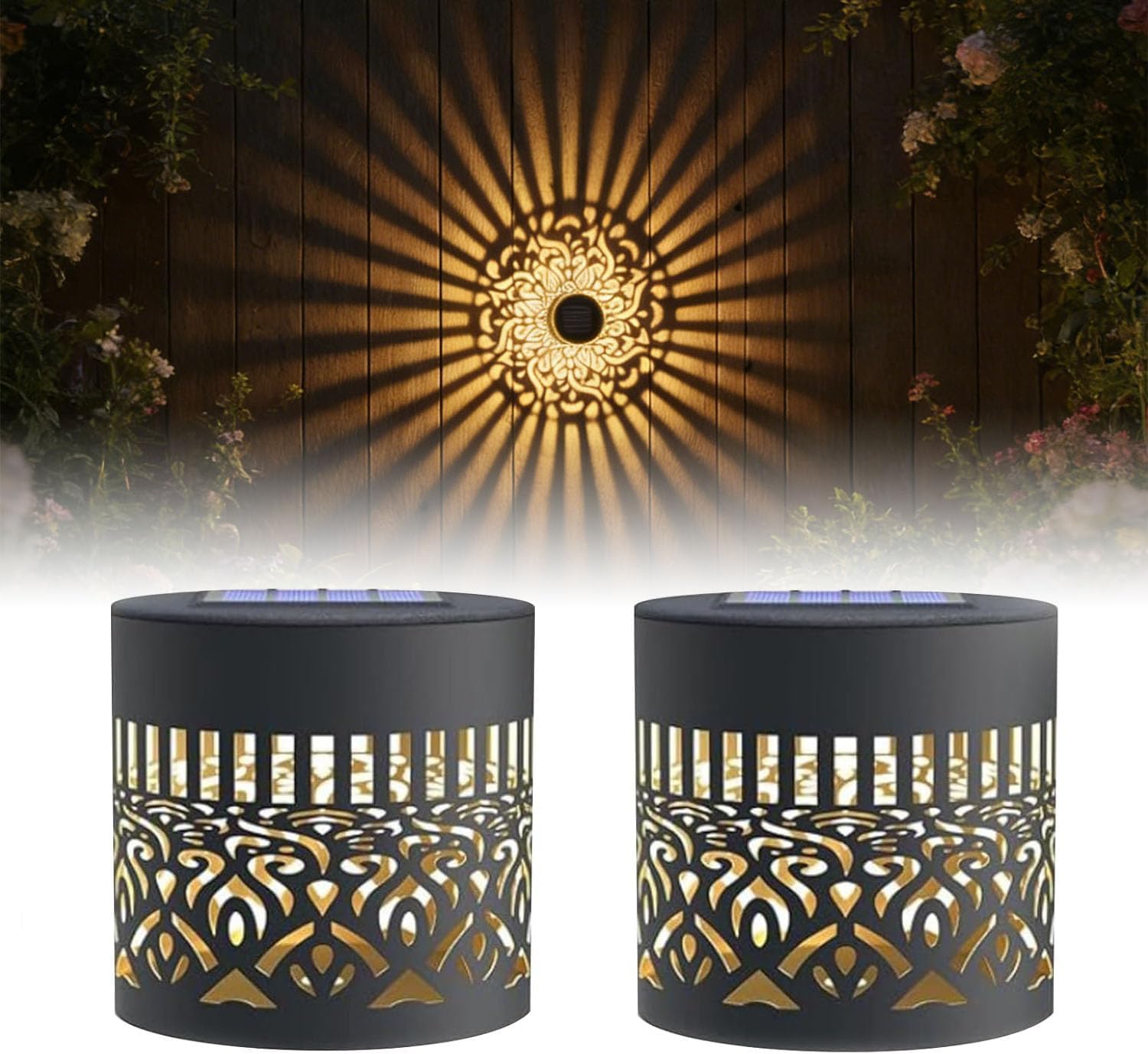 2er-pack Solar-mandala-lichter Aus Metall, Wasserdichte Dekorative Außenwand- Und Säulenleuchten