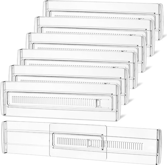 6-teiliges, Verstellbares Set Transparenter Schubladeneinsätze, Geeignet Für Küchen, Schlafzimmer Und Büros - 8 Cm Hoch, Ausziehbar Von 285 Cm Bis 505 Cm.