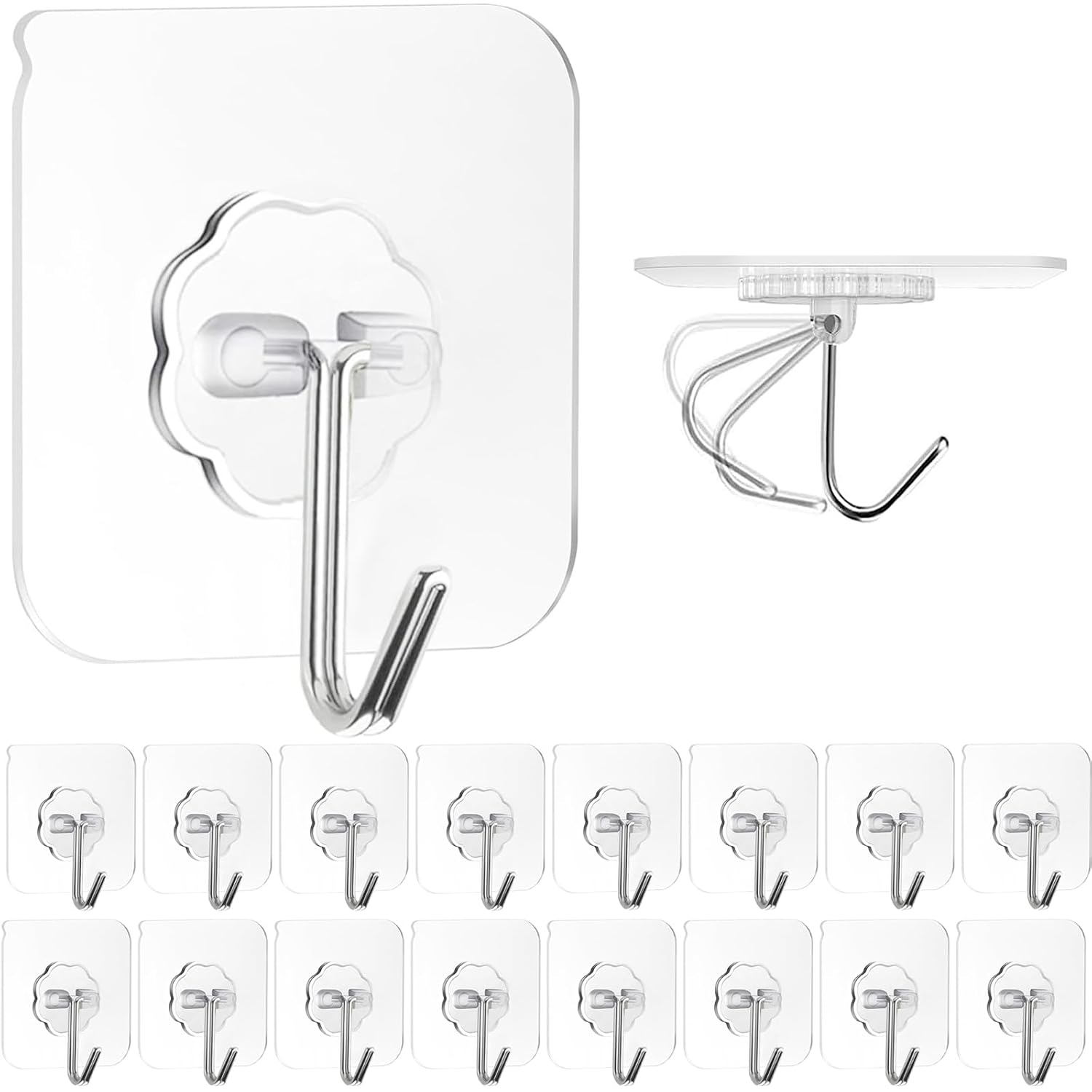 Selbstklebende Wandhaken, 16er-pack, Hochbelastbar, Bis 10 Kg Tragkraft, Edelstahl, Wasser- Und Ölbeständig, Transparent