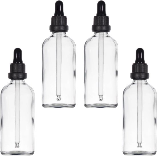 Transparente Glas-tropfflasche 100 Ml, Glaspipette, Tropfflasche Für Ätherische Öle, Aromatherapie, Kosmetik, Reise, 4 Stück