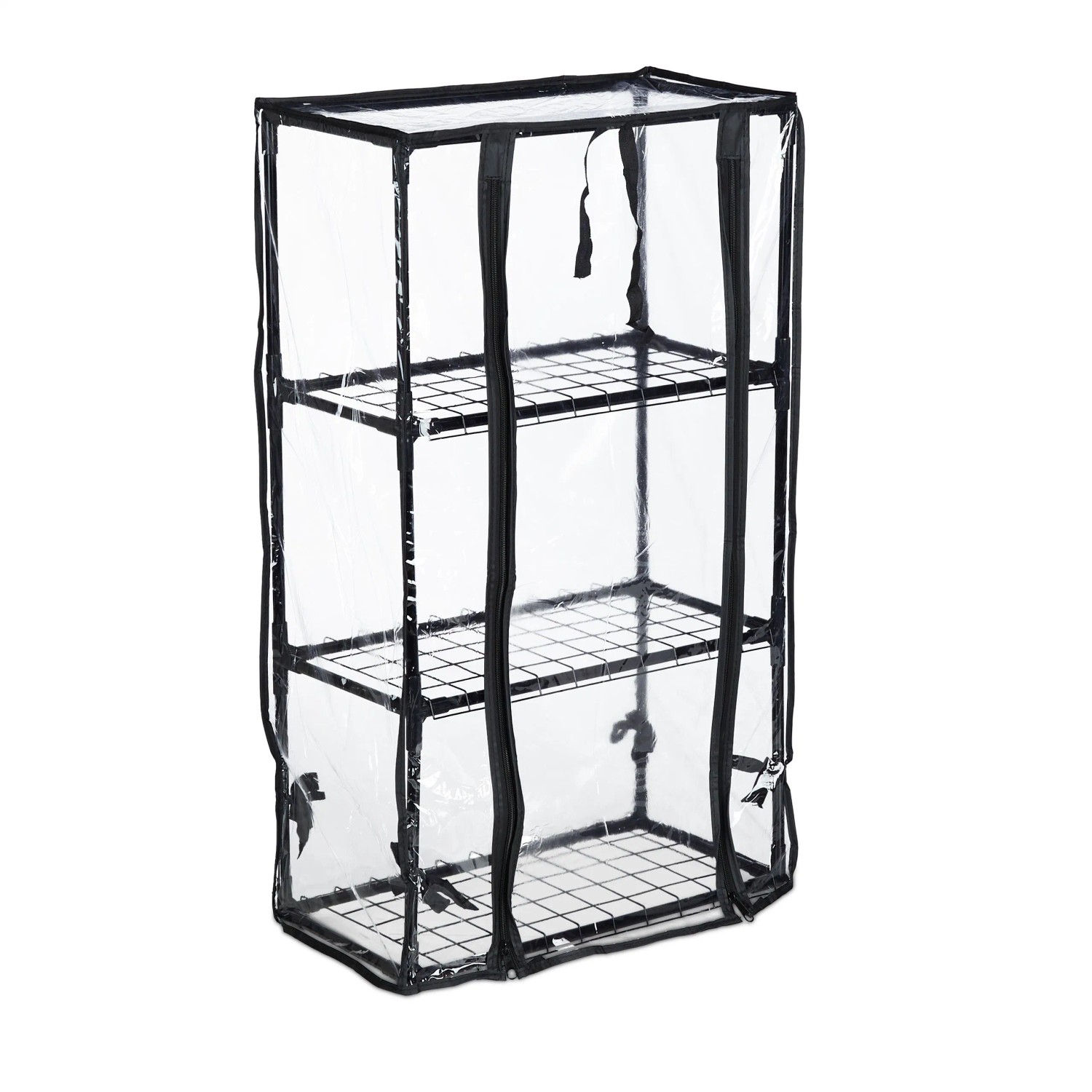 Relaxdays Gewächshaus Balkon, PVC-Folie, Stahl, HBT: 80 x 48 x 24,5 cm, Foliengewächshaus 3 Ebenen, schwarz/transparent