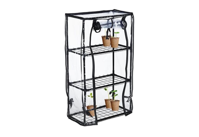 Relaxdays Gewächshaus Balkon, PVC-Folie, Stahl, HBT: 80 x 48 x 24,5 cm, Foliengewächshaus 3 Ebenen, schwarz/transparent