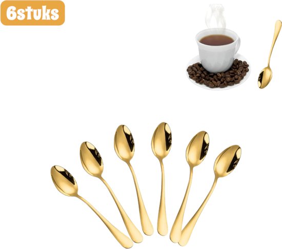 6-teiliges Set – Löffel – Mini-kaffeelöffel – Dessertlöffel – Teelöffel – Kleiner Edelstahllöffel – Teelöffel (westlicher Stil) – Mini-küchenlöffel – Gold