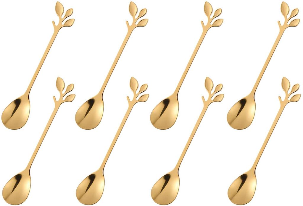 16-teiliges Set Bestehend Aus Einem Goldenen Mini-kaffeelöffel, Einem Mini-teelöffel Aus Edelstahl, Einem Mokkalöffel, Einem Kuchenlöffel, Einem Eiscremelöffel Und Einem Kleinen Dessertlöffel.