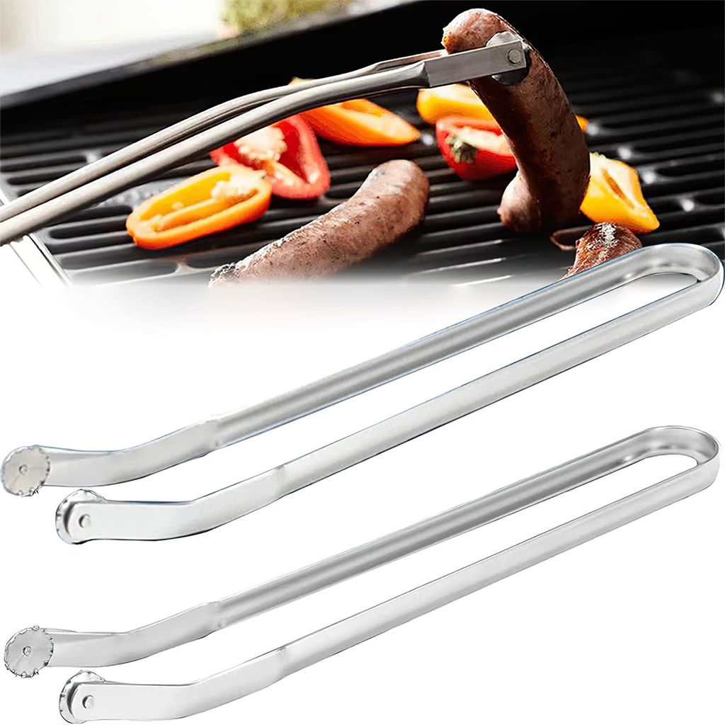 Zweiteiliges Grillzangen-set Zum Wenden Von Würstchen, Küchenzange Aus Edelstahl, 38 Cm Lang, Verdickter Griff, Geeignet Für Campingküchen.