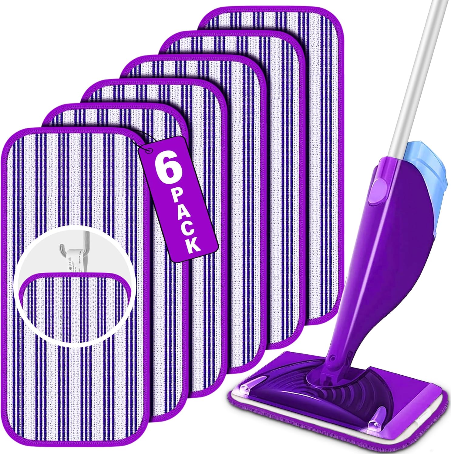 Eine Packung Mit 6 Wiederverwendbaren Wischmopp-pads Für Swiffer Wetjet Sprühmopps. Die Pads Sind Maschinenwaschbar Und Können Sowohl Nass Als Auch Trocken Verwendet Werden.