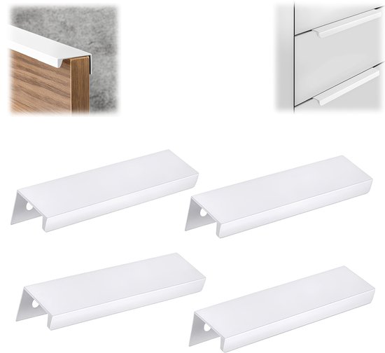 4-teiliger Weißer, Verdeckter Möbel- Und Kleiderschrankgriff (12 X 3,2 X 1,8 Cm)