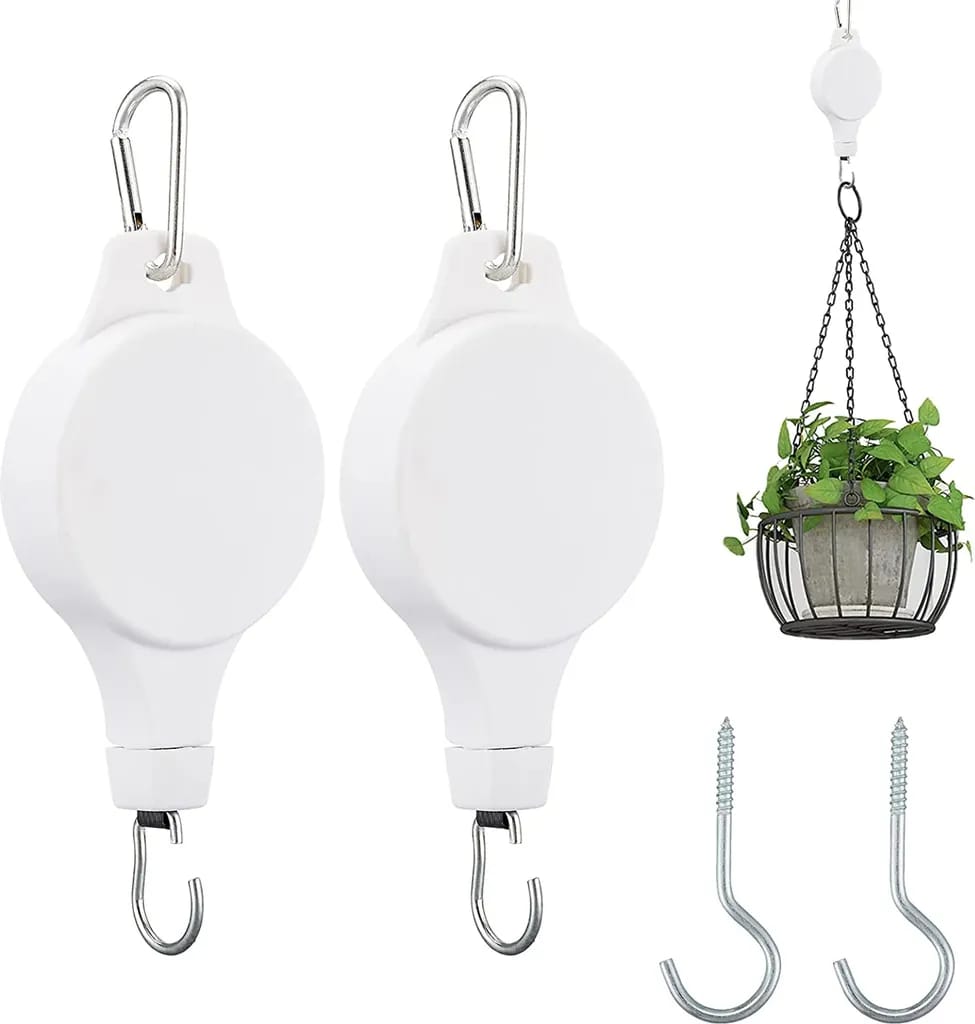 Ein Set Aus 2 Blumentopfhaken, Ein Teleskopischer Blumentopfhänger, Höhenverstellbar, Weiß.